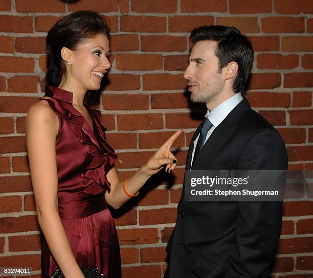 Actors Amanda Crew and Josh Zuckerman attend the after party following the premiere of Summit Entertainment's "Sex Drive" on October 15, 2008 in...