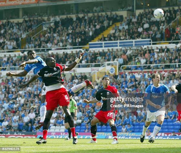 Birmingham's Radhi Jaidi makes an attempt on goal despite Southampton's Darren Powell's efforts during the Coca-Cola Football Championship match at...