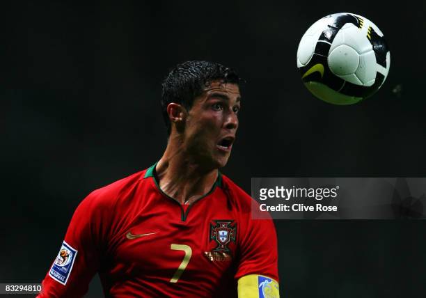 Cristiano Ronaldo of Portugal during the FIFA2010 Group One World Cup Qualifying match between Portugal and Albania at the Estadio Municipal de Braga...