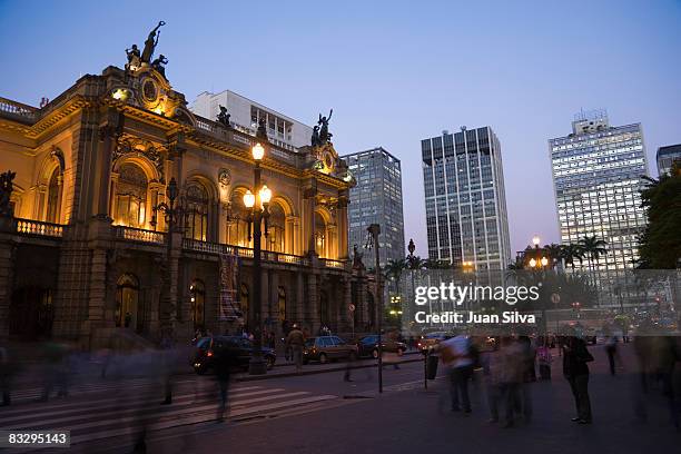 teatro municipal and office buildings at dusk - são paulo state stock pictures, royalty-free photos & images