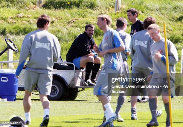 Sunderland's Roy Keane watches his squad during a training session at Whitburn, Sunderland.