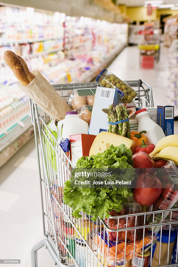 Grocery cart full of groceries
