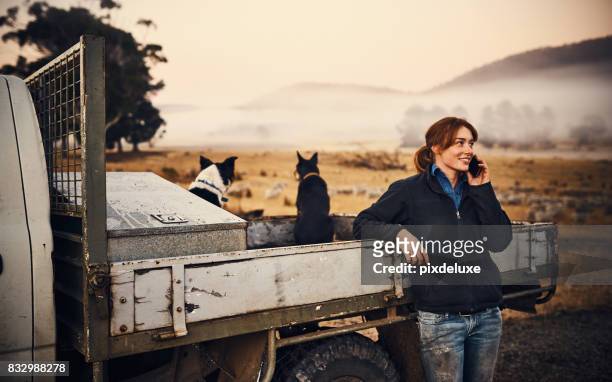 keep the connection wherever you are - female farmer stock pictures, royalty-free photos & images