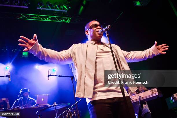 Singer Master Gee of the American band The Sugarhill Gang performs live on stage during a concert at the Columbia Theater on August 16, 2017 in...