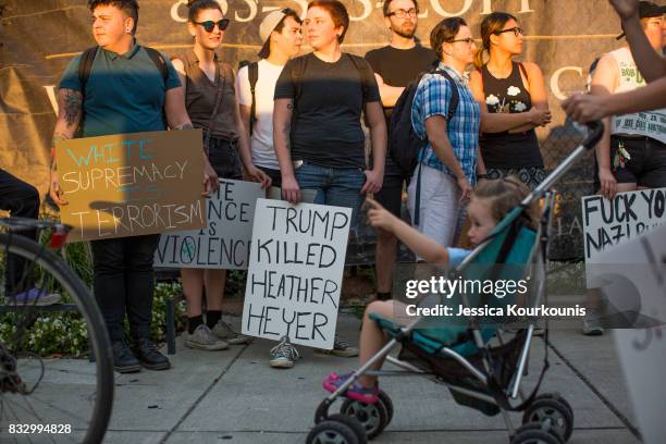 Demonstrators participate in a march and rally against white supremacy August 16, 2017 in downtown Philadelphia, Pennsylvania. Demonstrations are...