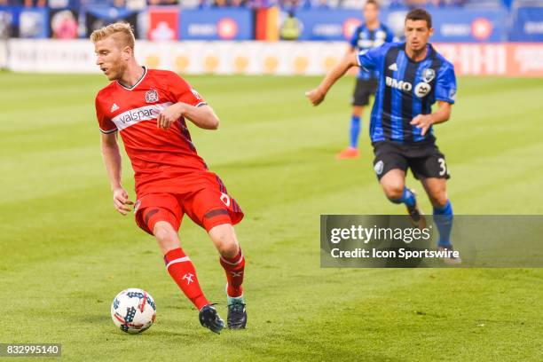 Chicago Fire midfielder Michael de Leeuw controlling the ball during the Chicago Fire versus the Montreal Impact game on August 16 at Stade Saputo in...