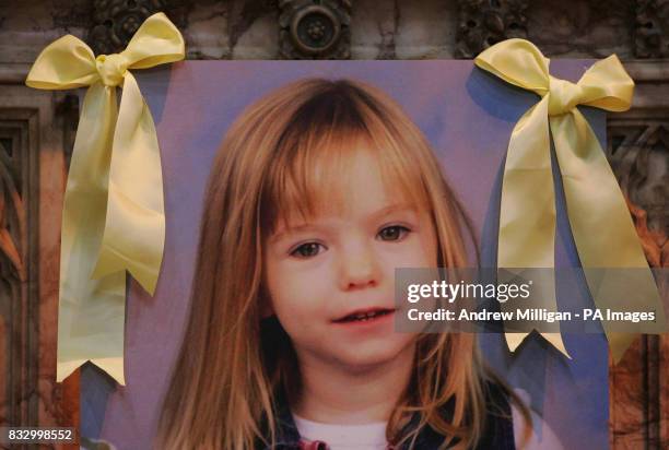 Photograph of Madeleine McCann during a prayer service at the St Andrew's R.C. Cathedral, Glasgow, held for the missing girl.