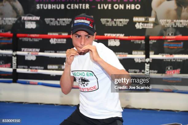 Tenochtitlan Nava attends a Miguel Cotto Media Workout on August 16, 2017 in Los Angeles, California.