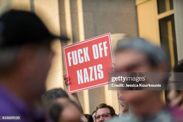 Demonstrators participate in a march and rally against white supremacy August 16, 2017 in downtown Philadelphia, Pennsylvania. Demonstrations are...