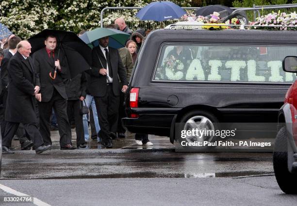 Mourners follow the hearse carrying the coffin of Caitlin Innes at the Church of the Immaculate Conception in Bundoran, Co Donegal, following the...