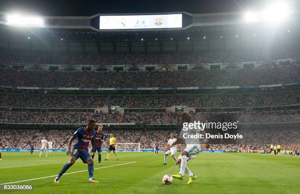 Marcelo of Real Madrid takes on Nelson Semedo of FC Barcelona during the Supercopa de Espana Final 2nd Leg match between Real Madrid and FC Barcelona...