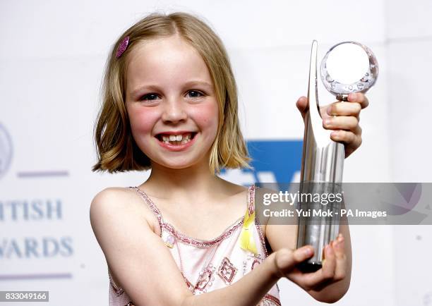 Emmerdale actress Eden Taylor-Draper with the award for Best Dramatic Performance From A Young Actor or Actress, at the BBC Television Centre in...