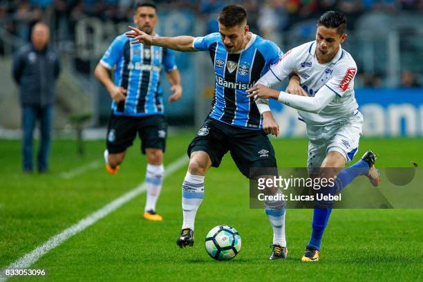 Ramiro of Gremio battles for the ball against Diogo Barbosa of Cruzeiro during the Gremio v Cruzeiro match, part of Copa do Brasil Semi-Finals 2017,...