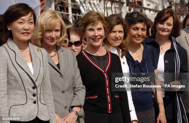 Partners of G8 leaders from left Alie Abe,Laureen Harper, Laura Bush, Margarida Uva, Flavia Prodi and Cherie Blair meets J8 representatives at the...