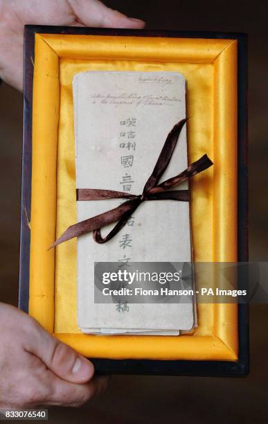 Facsimile of a 1792 letter to the Emperor of China from the King George III, which was today presented to Britain's Queen Elizabeth II by the...