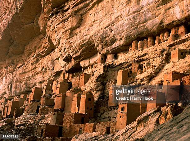 dwellings on hillside, dogon country, mali - dogon bezirk stock-fotos und bilder