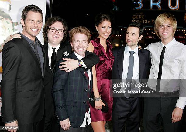 Actors James Marsden, Clark Duke, Seth Green, Amanda Crew, Josh Zuckerman and Mark L. Young attend the Los Angeles Premiere of "Sex Drive" at the...