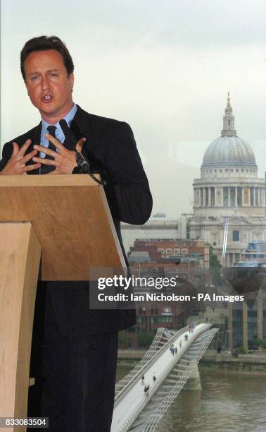 Conservative Party leader David Cameron addresses an Equal Opportunities Commission at the launch of a new report on The Transformation of Work, at...