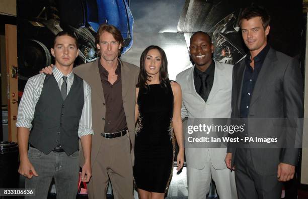 Shia Labeouf, Director Michael Bay, Megan Fox, Tyrese Gibson and Josh Duhamal are seen at a special advance screening of new film Transformers at the...