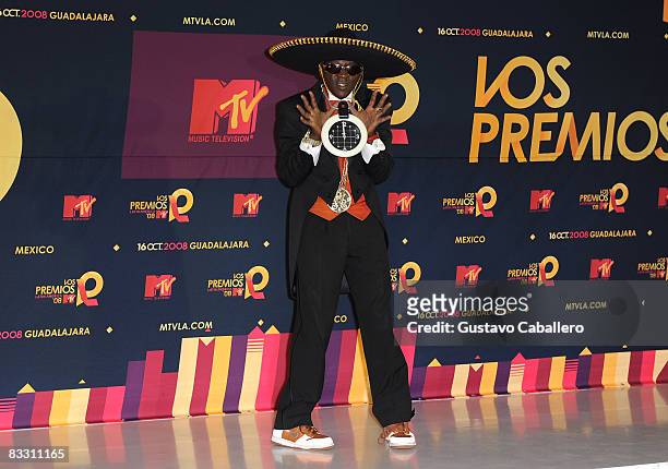 Television personality and rapper Flava Flav poses in the press room during the 7th Annual "Los Premios MTV Latin America 2008" Awards held at the...