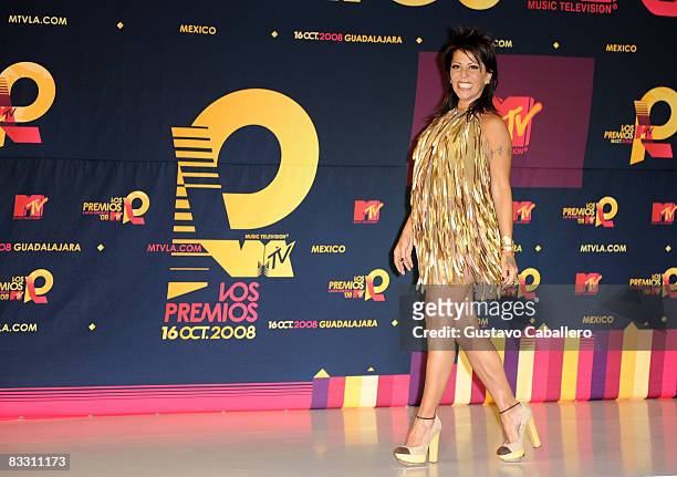 Singer Alejandra Guzman poses in the press room during the 7th Annual "Los Premios MTV Latin America 2008" Awards held at the Auditorio Telmex on...