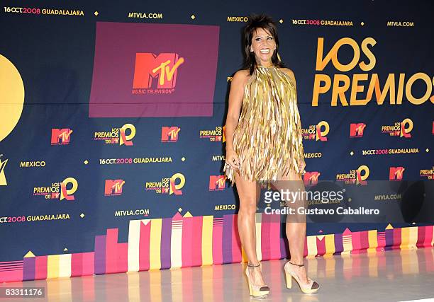 Singer Alejandra Guzman poses in the press room during the 7th Annual "Los Premios MTV Latin America 2008" Awards held at the Auditorio Telmex on...