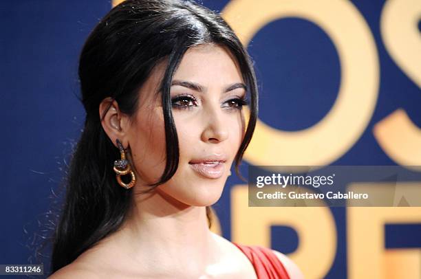 Television personality Kim Kardashian poses in the press room during the 7th Annual "Los Premios MTV Latin America 2008" Awards held at the Auditorio...