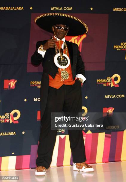 Television personality and rapper Flava Flav poses in the press room during the 7th Annual "Los Premios MTV Latin America 2008" Awards held at the...