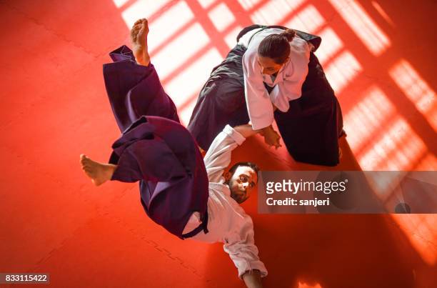 two aikido fighters - aikido stock pictures, royalty-free photos & images