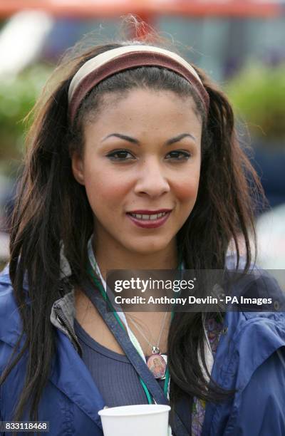 Kathryn Drysdale from the TV show Two Pints of Lager is seen backstage at the 2007 Glastonbury Festival at Worthy Farm in Pilton, Somerset.