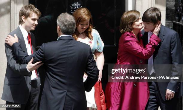 The Blair family on the steps of 10 Downing Street in central London on the day Tony Blair resigned as Prime Minister.