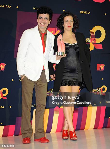 Miranda poses with award in the press room during the 7th Annual "Los Premios MTV Latin America 2008" Awards held at the Auditorio Telmex on October...