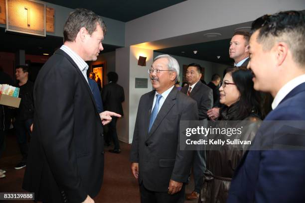 Director George Nolfi meets with San Francisco Mayor Ed Lee at a special screening of BH Tilt & WWE Studios' "Birth of the Dragon" at the AMC Dine-In...
