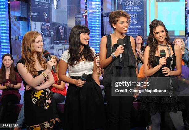 Degrassi" cast members Charlotte Arnold,Cassie Steele, Sarah Barrable-Tishauer and Nina Dobrev visits>> MTV's TRL at MTV Studios in Times Square on...