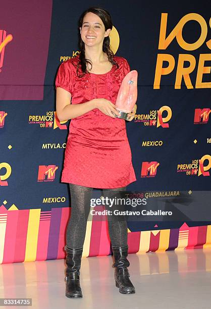 Singer Ximena Sarinana poses in the press room during the 7th Annual "Los Premios MTV Latin America 2008" Awards held at the Auditorio Telmex on...