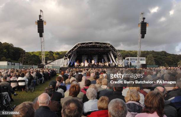 Welsh mezzo-soprano Katherine Jenkins on stage at the Katherine in the Park event in the grounds of Margam Park in South Wales.