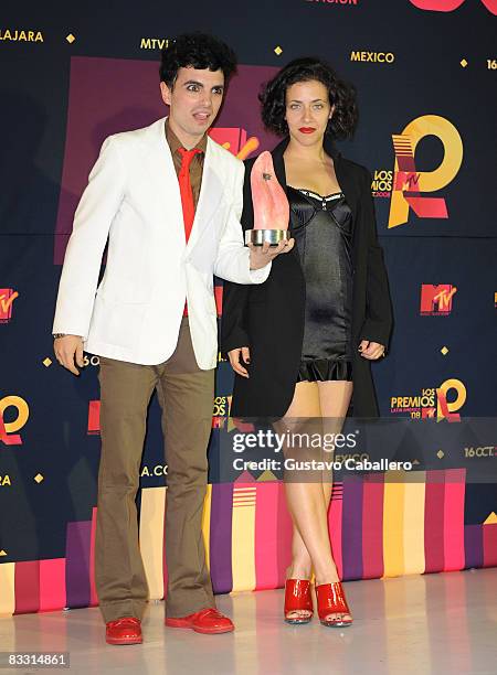 Miranda poses with award in the press room during the 7th Annual "Los Premios MTV Latin America 2008" Awards held at the Auditorio Telmex on October...