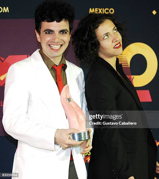 Miranda poses with award in the press room during the 7th Annual "Los Premios MTV Latin America 2008" Awards held at the Auditorio Telmex on October...