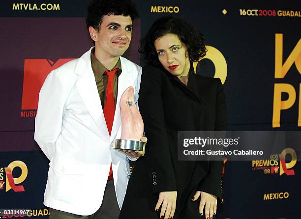 Miranda poses with award in the press room during the 7th Annual "Los Premios MTV Latin America 2008" Awards held at the Auditorio Telmex on October...