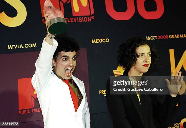 Miranda poses with award in the press room during the 7th Annual "Los Premios MTV Latin America 2008" Awards held at the Auditorio Telmex on October...