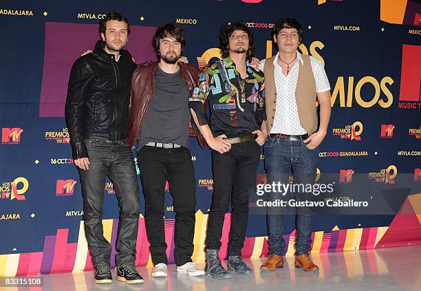 Musical group Zoe poses in the press room during the 7th Annual "Los Premios MTV Latin America 2008" Awards held at the Auditorio Telmex on October...