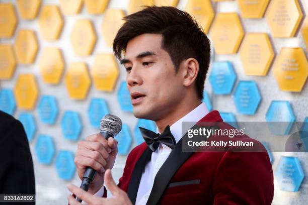 Actor Philip Ng speaks at a special press conference of BH Tilt & WWE Studios' "Birth of the Dragon" at the San Francisco Chinese Hospital on August...