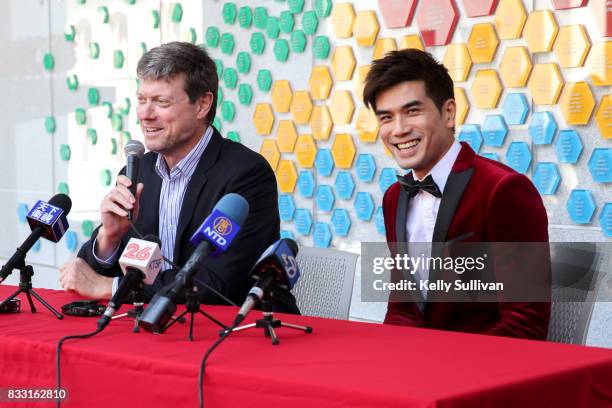 Director George Nolfi and actor Philip Ng speak at a special press conference of BH Tilt & WWE Studios' "Birth of the Dragon" at the San Francisco...