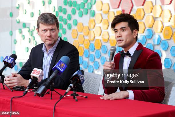 Director George Nolfi and actor Philip Ng speak at a special press conference of BH Tilt & WWE Studios' "Birth of the Dragon" at the San Francisco...