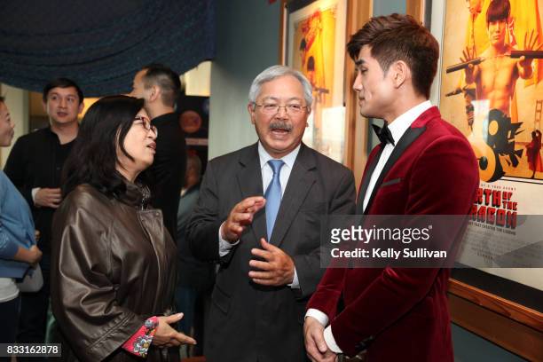 Actor Philip Ng meets with San Francisco Mayor Ed Lee at a special screening of BH Tilt & WWE Studios' "Birth of the Dragon" at the AMC Dine-In...