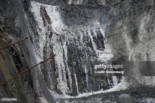 Salt forms on the side of the Invincible open pit mine at the St Ives Gold Mine operated by Gold Fields Ltd. In Kambalda, Australia, on Wednesday,...