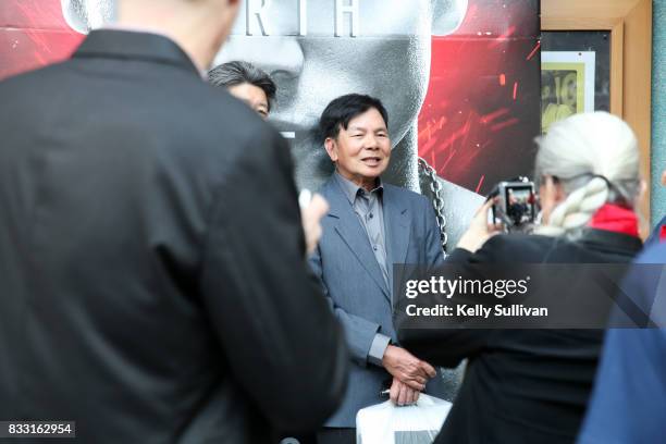 Martial artist Wong Jack Man poses for fan photos at a special screening of BH Tilt & WWE Studios' "Birth of the Dragon" at the AMC Dine-In Kabuki 8...