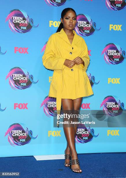 Actress Ryan Destiny poses in the press room at the 2017 Teen Choice Awards at Galen Center on August 13, 2017 in Los Angeles, California.