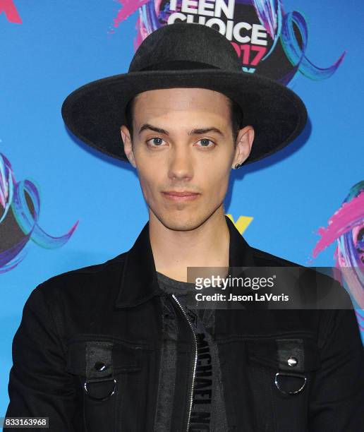Singer Leroy Sanchez poses in the press room at the 2017 Teen Choice Awards at Galen Center on August 13, 2017 in Los Angeles, California.