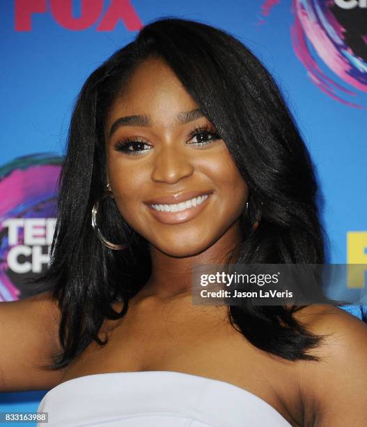 Normani Kordei of Fifth Harmony poses in the press room at the 2017 Teen Choice Awards at Galen Center on August 13, 2017 in Los Angeles, California.